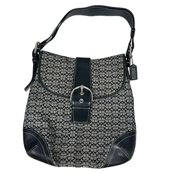 Coach Vintage 2003 North South Black Grey CC Monogram Leather Trim Soho Bag - Picture 2 of 10